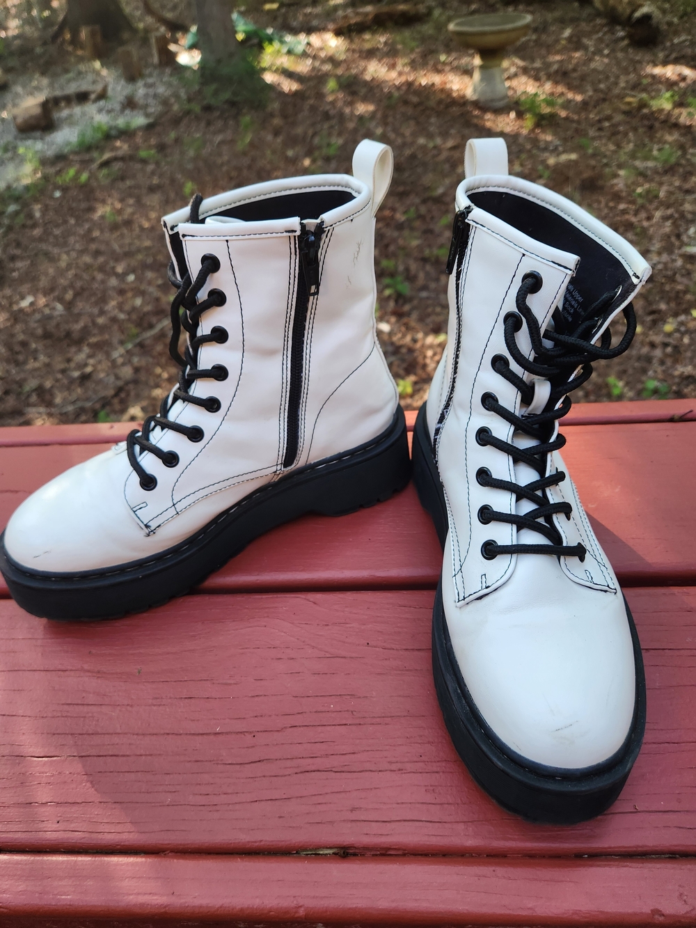 Target White and Black Lace-Up Platform Combat Boots